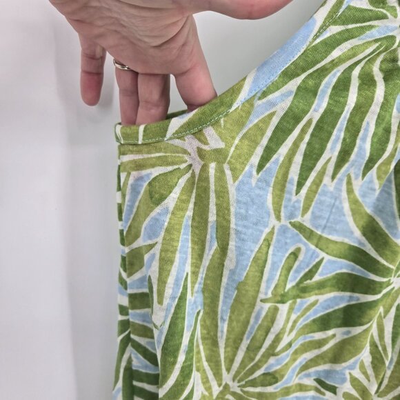 Sigrid Olsen womens size large green blue leaf print linen sleeveless tank - Picture 2 of 6